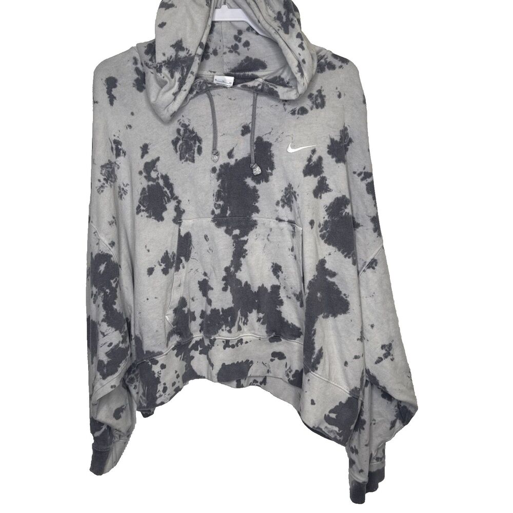 Nike Womens Oversized Cropped Tie Dye Hoodie Sweatshirt Washed Gray Extra Large